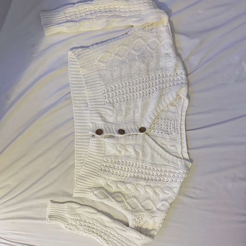 Aéropostale Cozy White Cable Knit Cardigan Sweater
